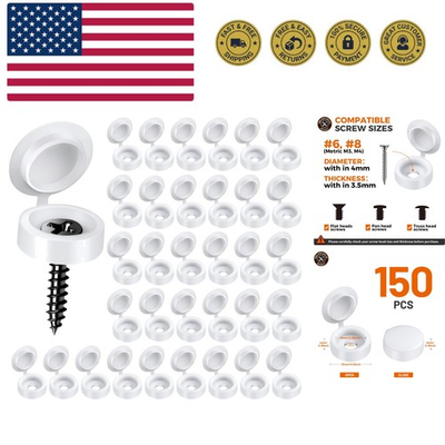 #ad 150 PCS Plastic Hinged Screw Covers Caps White Folding Cover Cap Snap Washer... $22.99