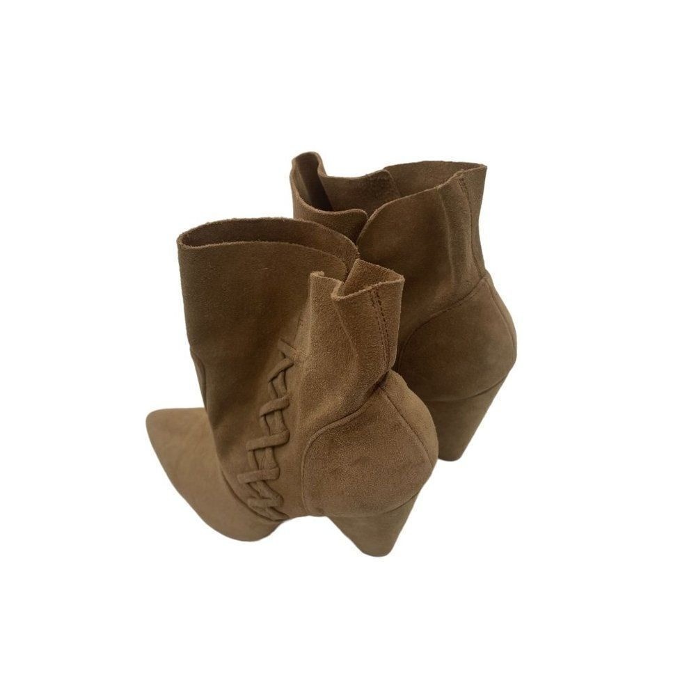 Zara Boots Tan Suede Ankle Point Toe Western Sz 8.5 Heeled Cowboy Desert Work thumbnail 8