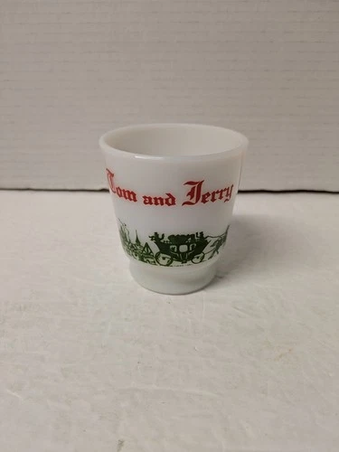 Hazel Atlas Vintage Red Green Milk Glass Tom and Jerry Carriage Mug Cup 1960s