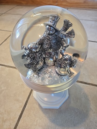 Costco Water Globe Lighted Snow Globe on Pedestal Silver Snowman - Picture 2 of 22