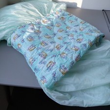 VTG Baby Bedding Pram Crib 1950's Quilted with Sheer Mesh Sheen Drop Bears Blue