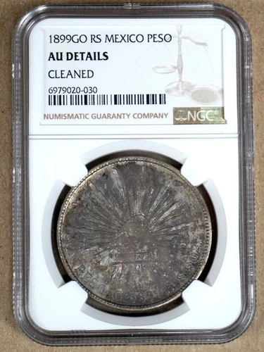 MEXICO 1899 GO RS SILVER PESO NGC AU DETAILS, CLEANED 020030