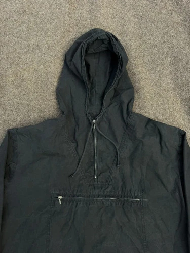 Vintage 1940s-60s Swiss Cotton Smock Anorak Black Half Zip Hooded Mountain image 2