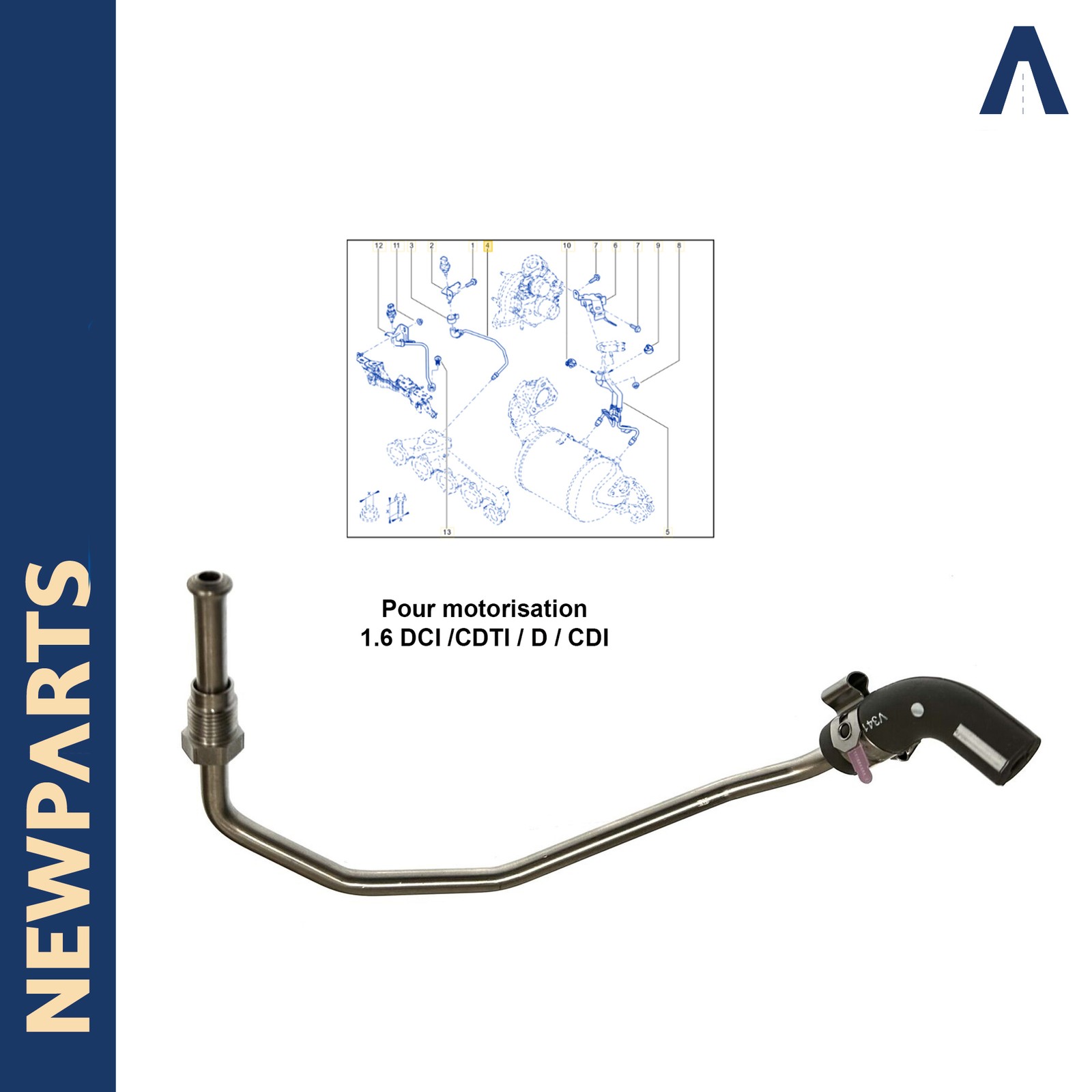 Tuyau de pression de gaz d'échappement pour Opel Vivaro B 1.6 CDTI d'une longueur de 350mm