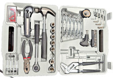 FIXIT Tools Household Hand Tool Kit Gray Hard Case Hammer Socket Bits Set