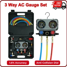 AC Manifold Gauge Set 3 Way For R134a R410a R12 R22 R502 Refrigerant Gauge Kit