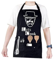 Funny Cooking Chef Apron with Pockets BBQ Kitchen Work Aprons Lets Cook