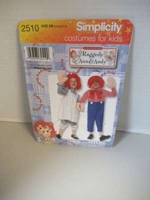 SIMPLICITY  PATTERN #2510 Raggedy Ann & Andy Costume  Boy Girl SZ  3-8   UNCUT