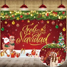 Feliz Navidad Banner Backdrop 7x5FT Christmas Decorations Red Sign for Winter