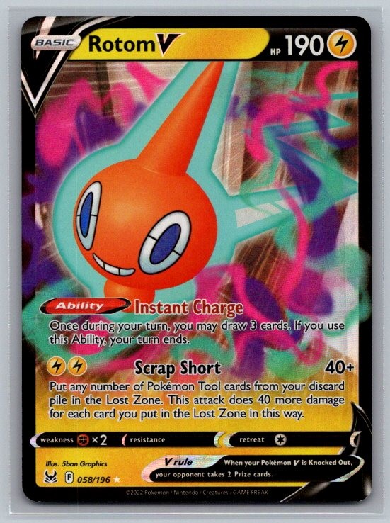 Rotom V 058/196 Holo V Rare Lost Origin Pokemon Near Mint