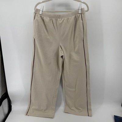 Varley Women's Size Large Trace Pants Beige Brushed Rib Wide Leg 30 Inch Inseam