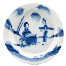 Chinese Kangxi Porcelain Blue Saucer Romance of Western Marked Qing 18th Century