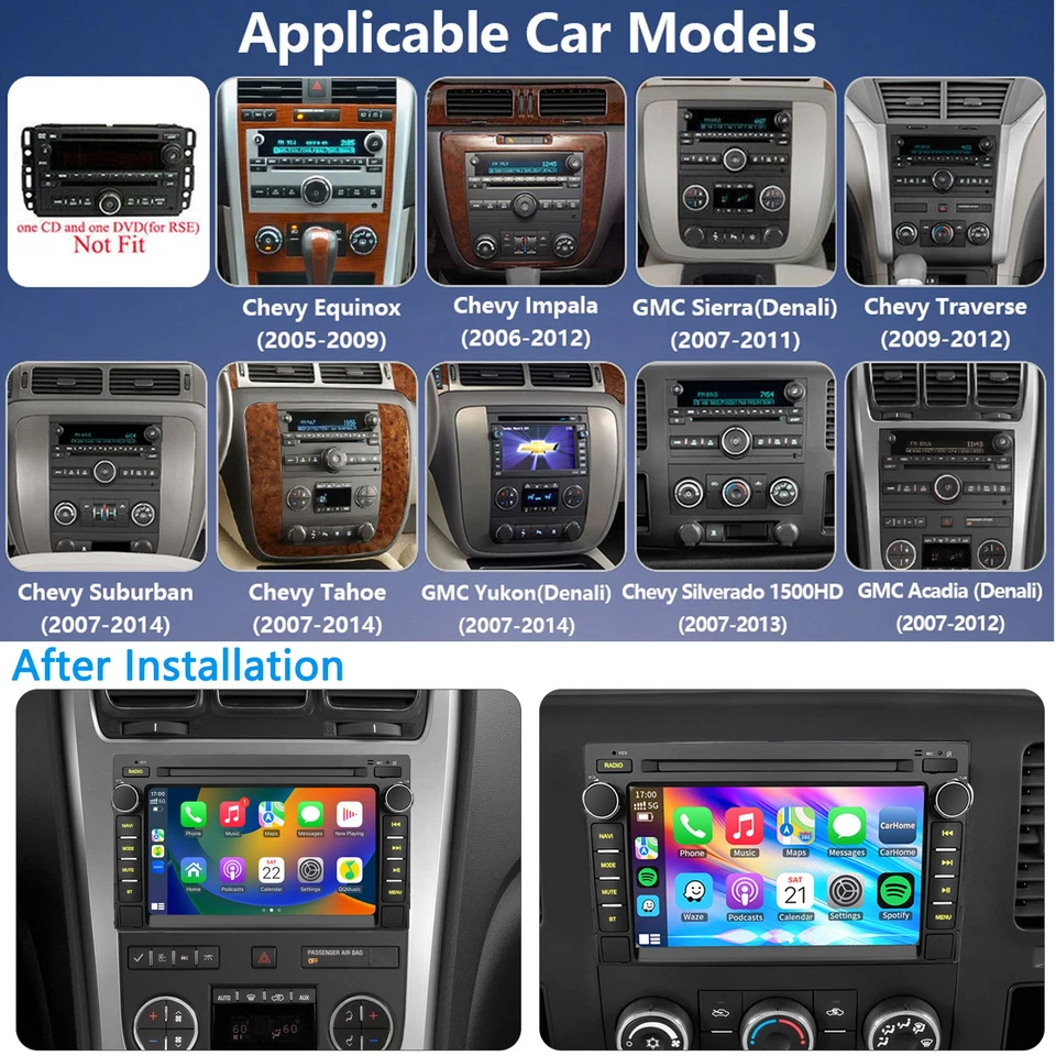 Car Stereo Radio CarPlay For GMC Yukon Chevy Tahoe Silverado Sierra 2007-2013 - Imagem 2 de 4
