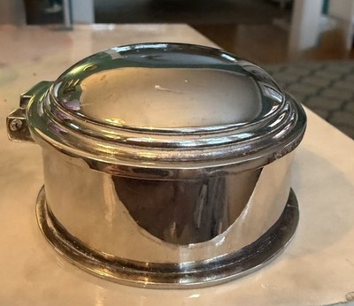 Round Silver Plated Vanity Trinket Box w Red Velvet Interior Vtg