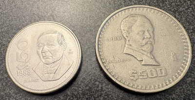 Mexico 2 coins - 50 Pesos and 500 Pesos - 1988 - Free shipping