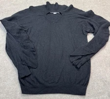 Project Naadam L Wool Cashmere Sweater Ruffle Trim Lux Posh Whimsy Goth