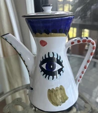 SBERNA DERUTA ITALY FOR STARBUCKS COFFEE POT PICASSO EVIL EYE RARE HAND PAINTED