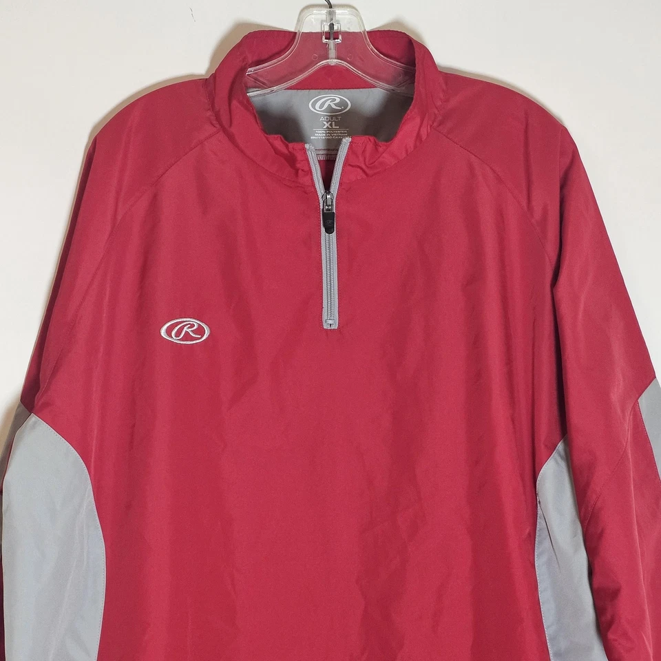 Rawlings Pullover Jacket Mens XL Red Gray Water Repellent Windbreaker Adult - Image 2 of 4