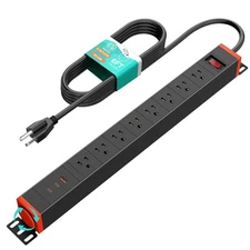 8 Outlet Heavy Duty Power Strip with USB Ports, Rack Mount Surge Protector wi...
