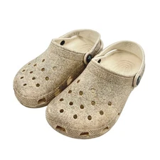 Kids Crocs Glitter Clogs Size J1 Beige Sparkle Comfort Slip On Shoes