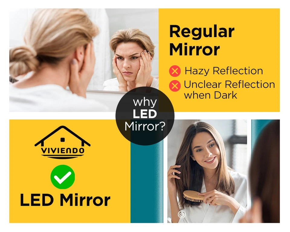 Viviendo LED Wall Bathroom Mirror Rectangular Anti-fog Makeup Light Wall Mounted - image 2 of 4