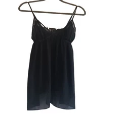 Lace Trim Black Sheer Babydoll Chemise Nightie Adjustable Straps Lingerie S/XS