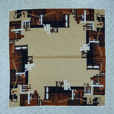 N876 FELIX BUHLER Brown Cotton Scarf Scarves Pocket Square 22.5'' X 22.5''