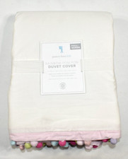 Pottery Barn Kids Rainbow Pom Pom White Multicolor Full Queen Duvet Cover NEW