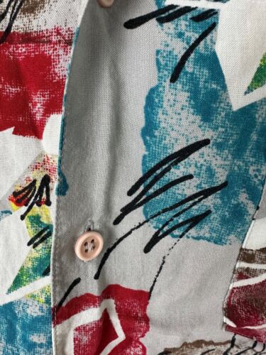 80s Islander Hawaiian Shirt Men L Gray Floral Geometric Abstract Hipster Rayon - Picture 3 of 15