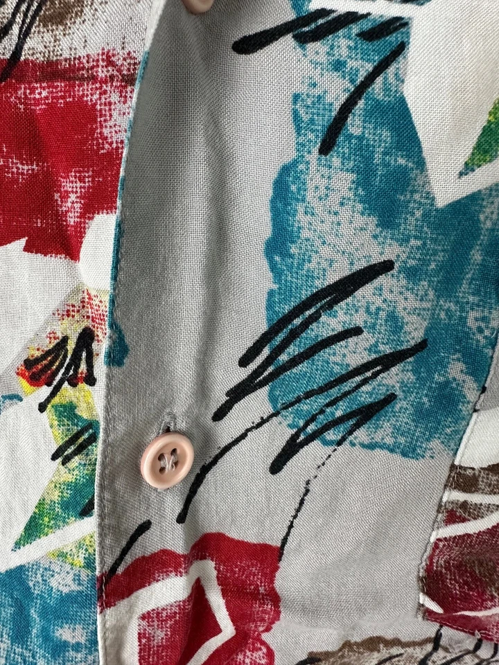 Camisa Hawaiana Isleña Años 80 Hombres L Gris Floral Geométrica Abstracta Hipster Rayón Foto 3 de 4