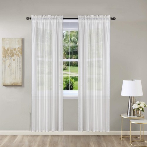 2PC SET NEW STYLE SOLID SILKY LINEN SEMI SHEER WINDOW CURTAIN PANEL OR VALANCE - Picture 14 of 35