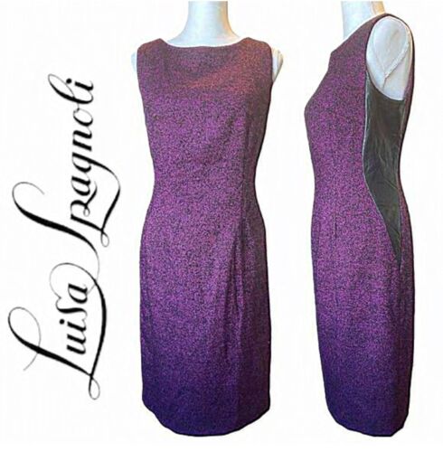 Luisa Spagnoli Purple & Black Wool Sheath Dress with Leather Sides - Size 46