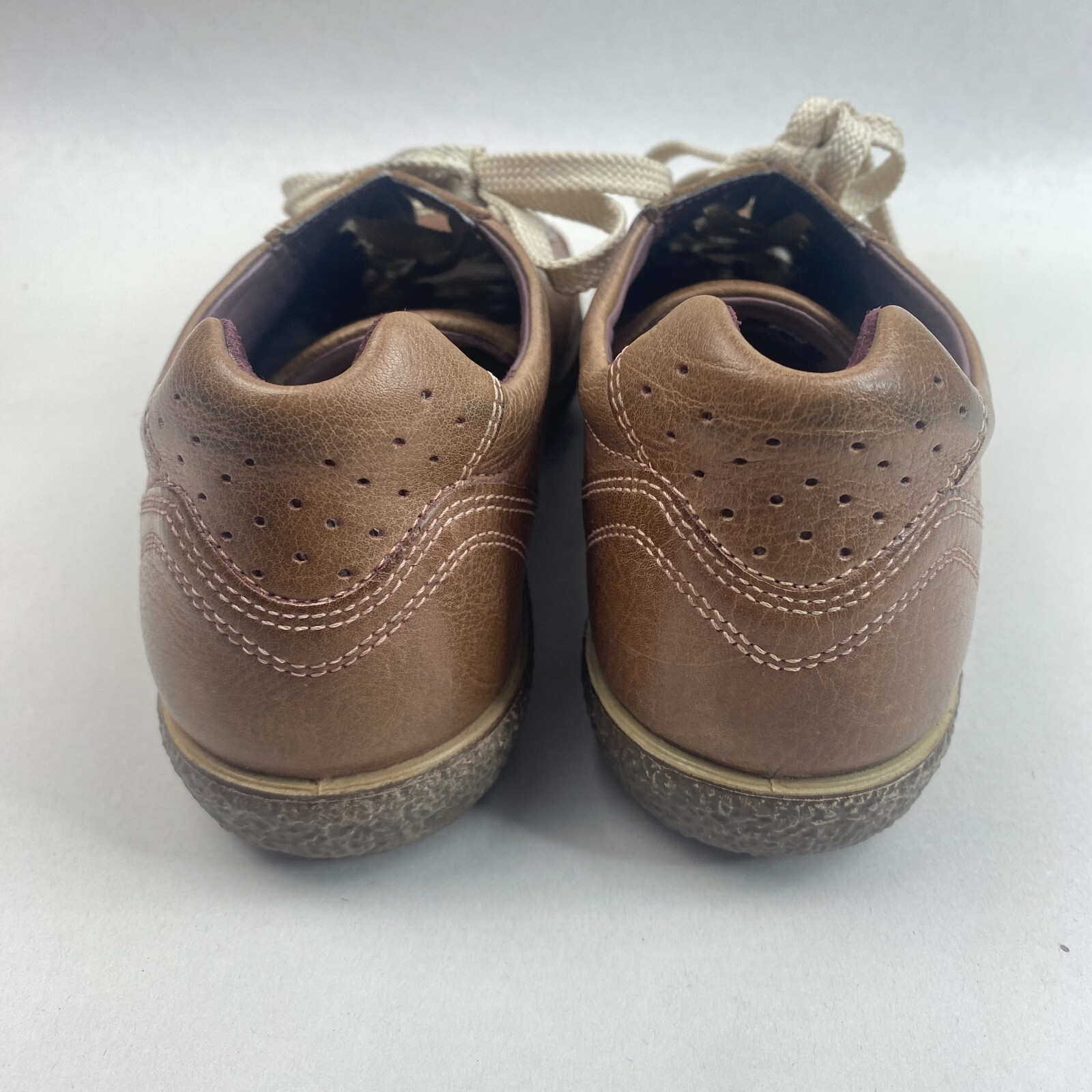 Ecco Womens Shoes 37 6/6.5 Brown Tan Leather LaceUp Sneakers Flats