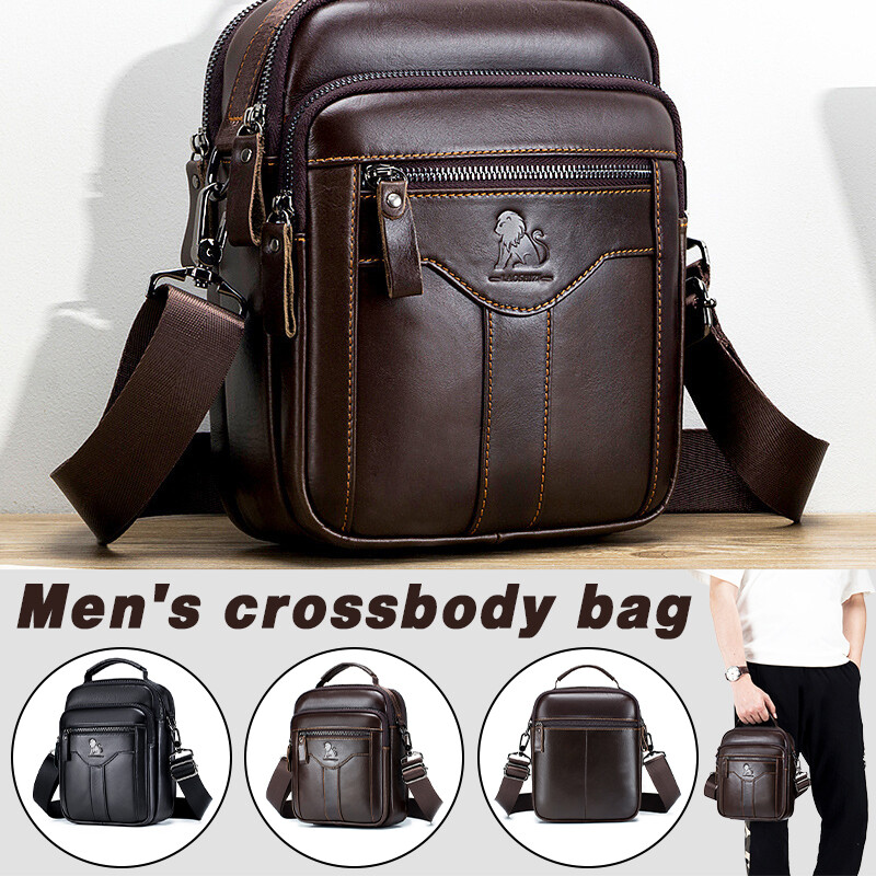 Men Retro Genuine Leather Crossbody Bag Multi-function Shoulder Bag Handbag