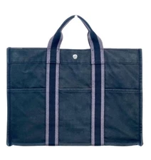 Authentic Hermes Fourre Tout MM Tote Bag Black Cotton Canvas Handbag