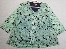 Croft & Barrow Top Women’s 2X Plus Paisley ¾ Sleeves Blouse Stretch See Through