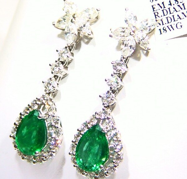 10.45CT 18K Gold Natural Cut Emerald Halo Diamond Vintage Engagement Earrings 