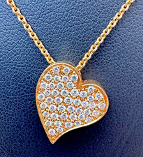 18kt Yellow Gold Slanted Heart Shaped Pendant .44 cttw. Diamonds w/ Necklace 17"