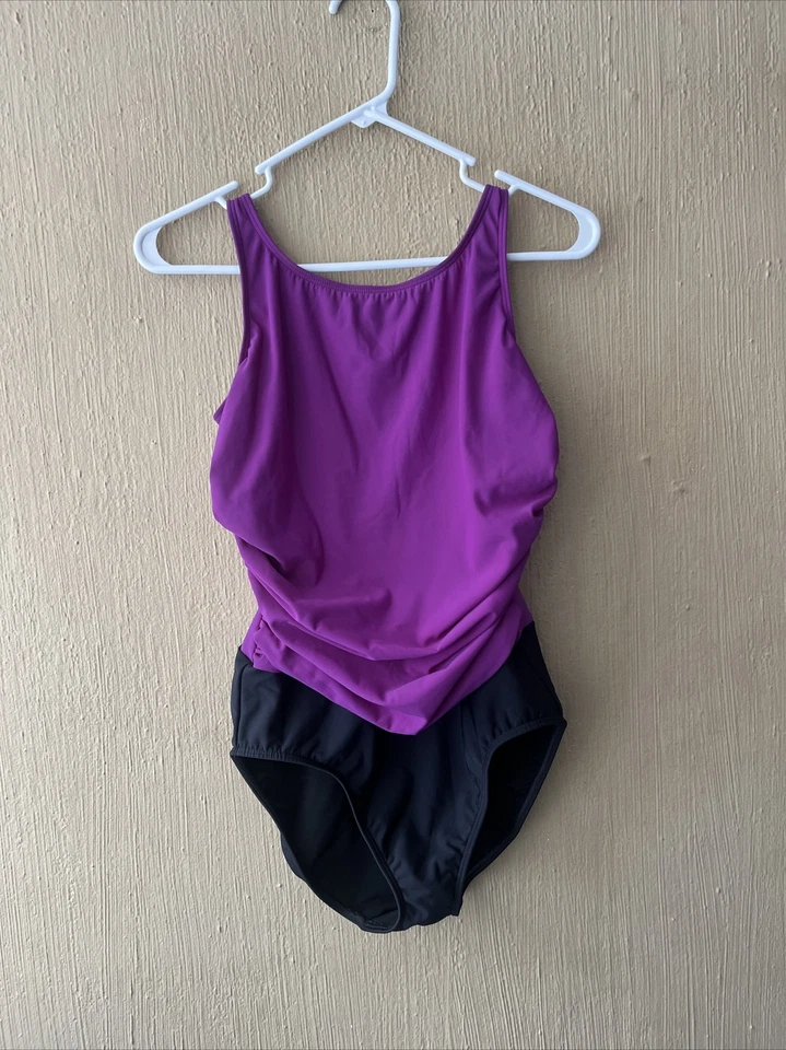 Traje de baño Shape FX de una pieza para mujer 12 negro púrpura traje de baño bloque de color adelgazante Foto 2 de 4