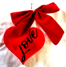 Wooden "Love" Heart Bow Hanging Valentine's Xmas Ornament 4"x4" Red Holiday