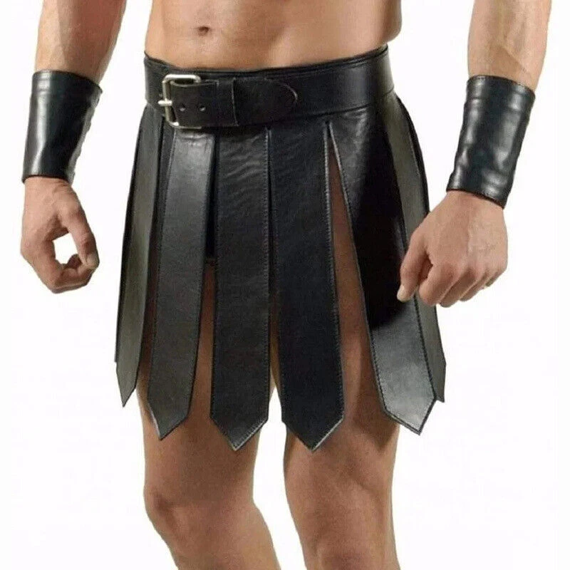 Mens Sexy Roman Gladiator Cosplay Costume Patent Leather Mini Skirt Underwear - Image 2 of 4