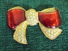 Rhinestone Brooch Dazzling Vintage Red Enamel Clear