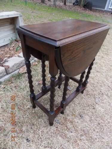 Small Solid English Oak Double Drop Leaf Gateleg Table W/Barley Twist Legs 0 S&H - Picture 2 of 21