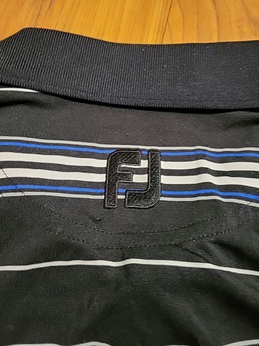 Footjoy Golf Polo Shirt SS Medium Blk Blue Wht Stripe Stretch Likeonew - Picture 8 of 10