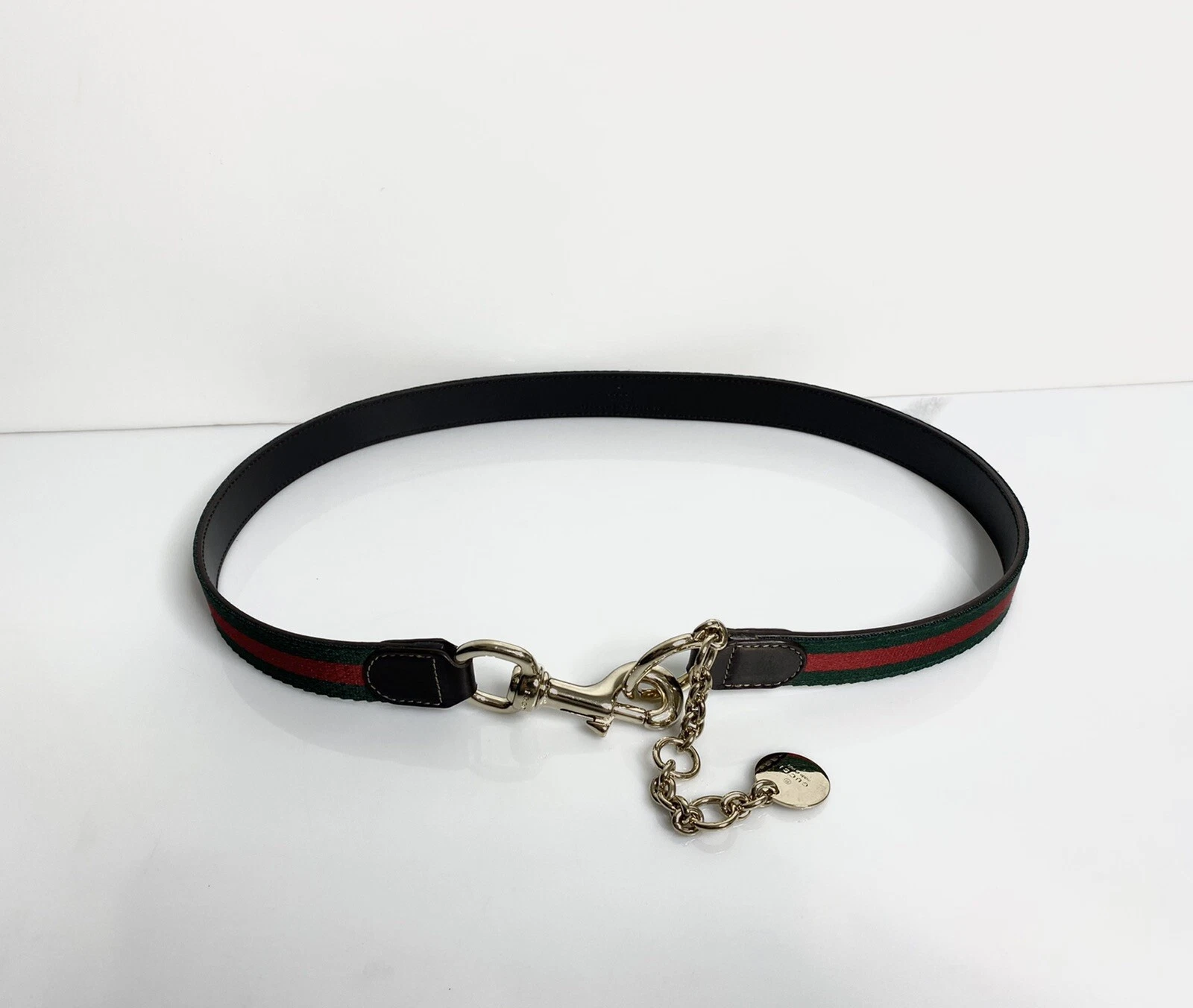 Chaîne en cuir à rayures ceinture taille Gucci noire taille 34 pouces