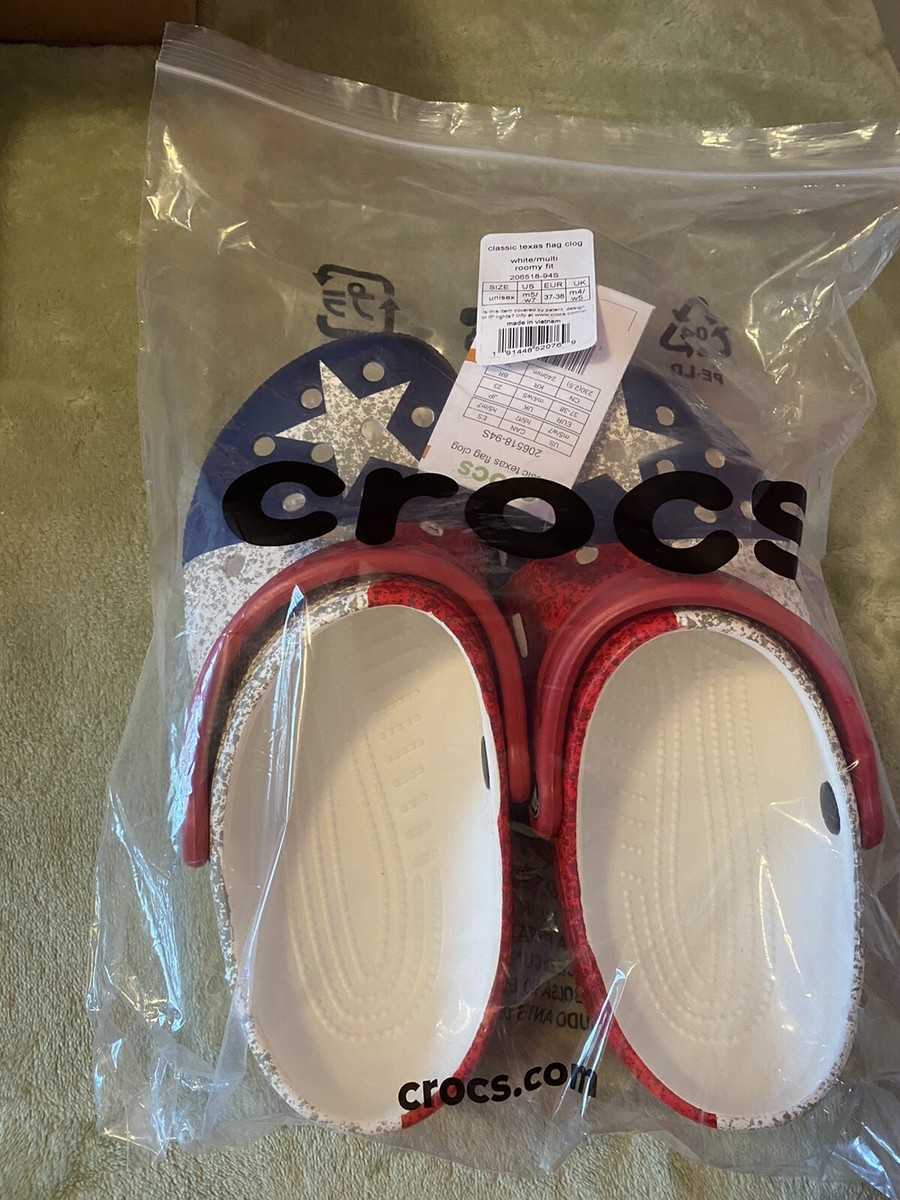 ：-） Crocs Classic Texas Flag Unisex CLOGS Size Men's 5/Women's 7 | eBay