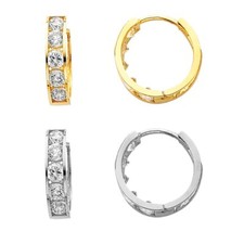 14k Yellow Gold or 14k White Gold Huggie Hoop Round Cut Cubic Zirconia Earrings