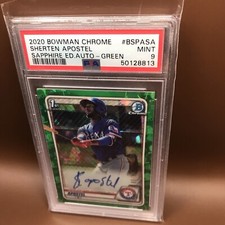 2020 Bowman Chrome Sapphire Sherten Apostel 1st Green Refractor Auto 14/50 PSA 9