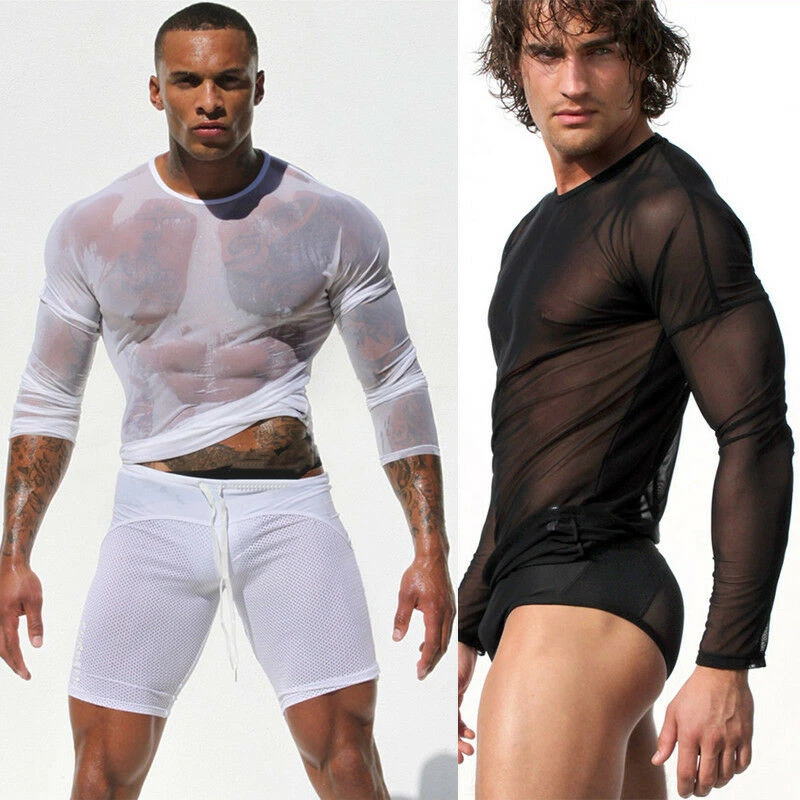Men s See Through Mesh T Shirt Underwear Sheer Gym Wear Undershirt