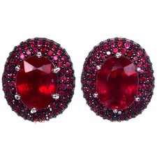 Heizbar Edelstein 7 x 9 Rot Rubin Ohrringe 925 Sterlingsilber Weiß Vergoldet